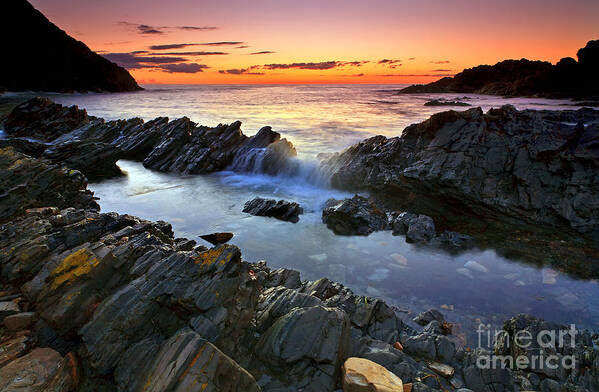 Second Valley Fleurieu Peninsula South Australia Australian Seascape Coast Coastal Shoreline Jetty Rock Formations Cliffs Sea Ocean Sunset Art Print featuring the photograph Second Valley Sunset #3 by Bill Robinson