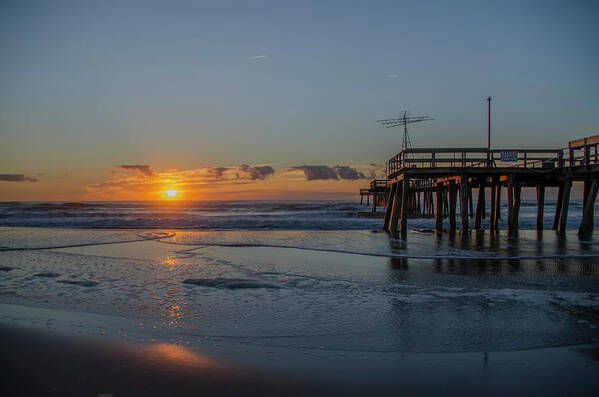 The Art Print featuring the photograph 32nd Street Pier Avalon NJ - Sunrise by Bill Cannon