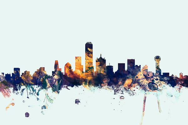 United States Art Print featuring the digital art Dallas Texas Skyline #4 by Michael Tompsett