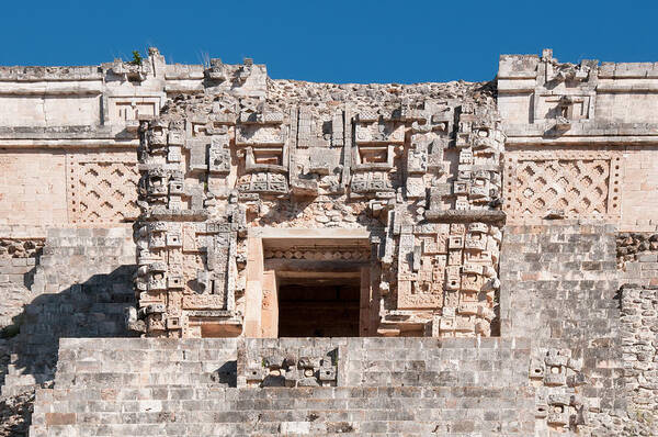 Mexico Yucatan Art Print featuring the digital art Detail of the magicians House in Uxmal #4 by Carol Ailles