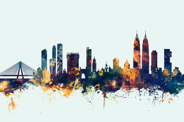Watercolour Art Print featuring the digital art Mumbai Skyline India Bombay #4 by Michael Tompsett