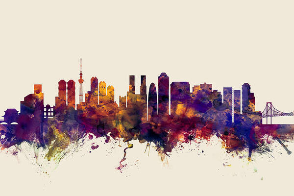 City Art Print featuring the digital art Tokyo Japan Skyline #4 by Michael Tompsett