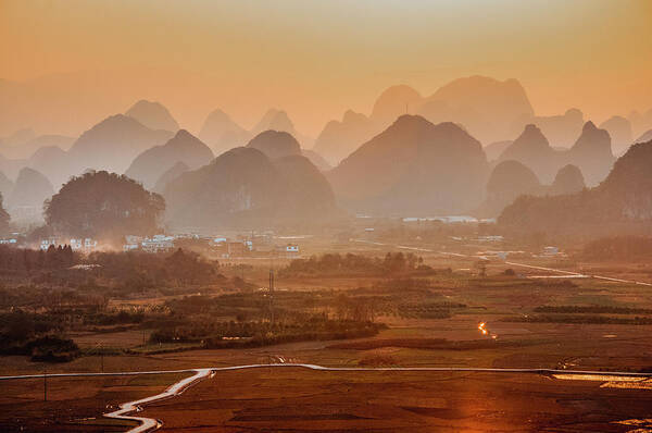 Karst Art Print featuring the photograph Karst mountains scenery in sunset #40 by Carl Ning