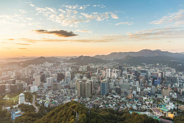 Aerial Art Print featuring the photograph Sunset over Seoul #5 by Didier Marti