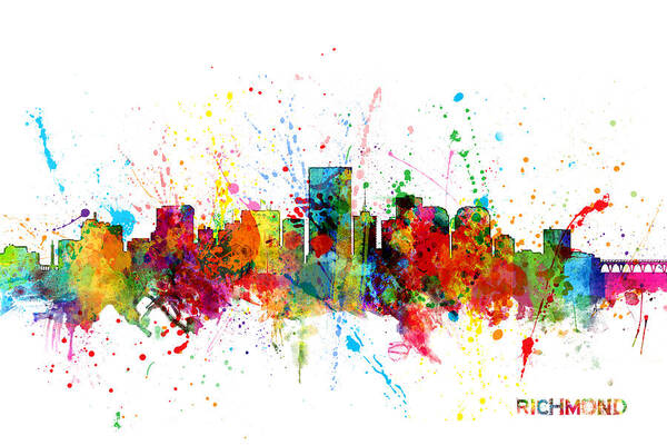 Richmond Art Print featuring the digital art Richmond Virginia Skyline #7 by Michael Tompsett