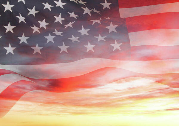 American Flag Art Print featuring the digital art Flag and sky 2 by Les Cunliffe