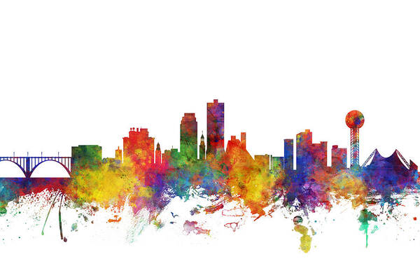 Knoxville Art Print featuring the digital art Knoxville Tennessee Skyline #8 by Michael Tompsett