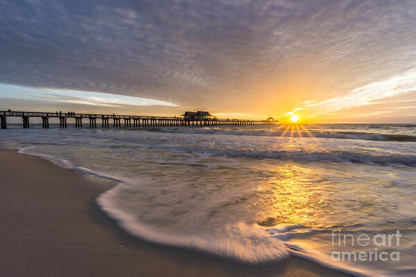 Sunset Art Print featuring the photograph Sunset Naples Pier Florida #8 by Hans- Juergen Leschmann