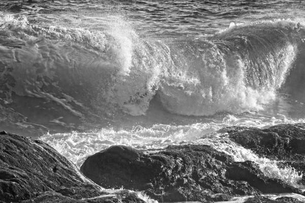 Maine Art Print featuring the photograph Black and White Large Waves Near Pemaquid Point On The Coast Of #9 by Keith Webber Jr