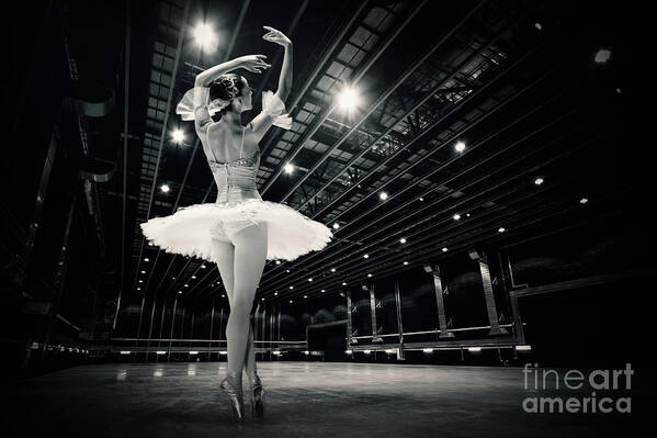 Ballet Art Print featuring the photograph A beautiful ballerina dancing in studio by Dimitar Hristov