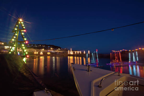Mousehole Art Print featuring the photograph A Boat's View of Mousehole Christmas Lights by Terri Waters