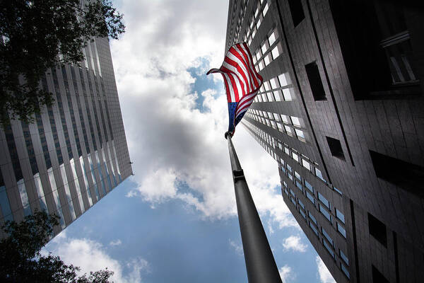 Charlotte Clouds Art Print featuring the photograph A Flag In Charlotte by Greg and Chrystal Mimbs