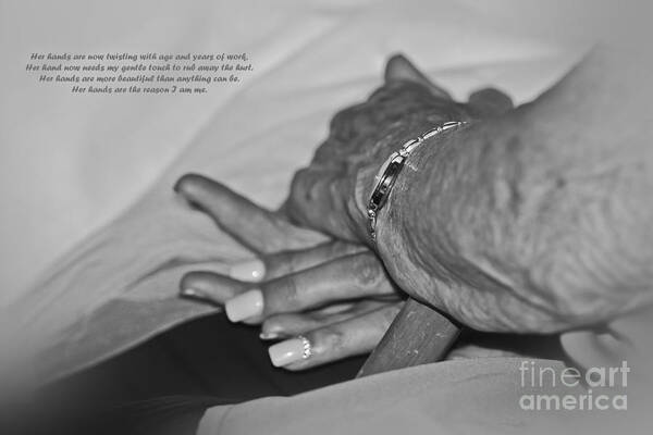 Mother And Child Art Print featuring the photograph A Mother's Hand monochrome by Terri Waters