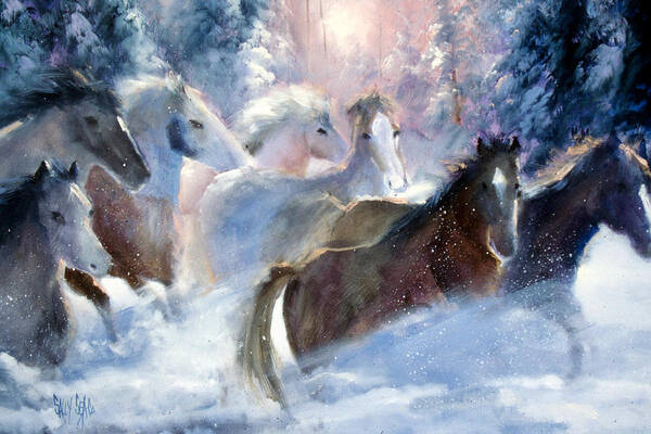 Horses Art Print featuring the painting A Romp in the Snow by Sally Seago