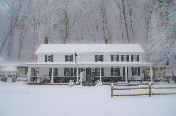 Snowstorm Art Print featuring the photograph A Snowstorm at Valley Green Inn by Bill Cannon