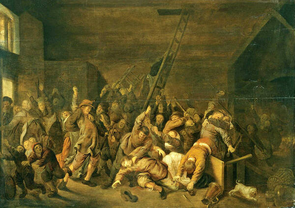 Jan Miense Molenaer Art Print featuring the painting A Tavern Interior with Figures Brawling by Jan Miense Molenaer
