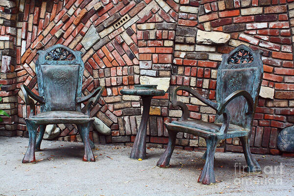 Bronze Chairs Art Print featuring the photograph A Tranquil Moment by Kelly Holm