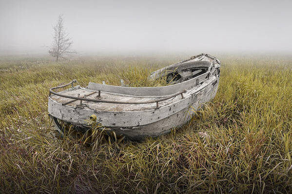 Boat Art Print featuring the photograph Abandoned Boat in the Grass on a Foggy Morning by Randall Nyhof