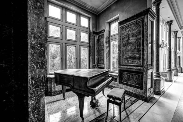 Castle Art Print featuring the photograph Abandoned Piano Monochroom- Urban Exploration by Dirk Ercken