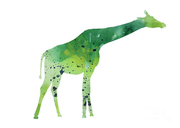  Abstract Art Print featuring the painting Abstract green giraffe minimalist painting by Joanna Szmerdt