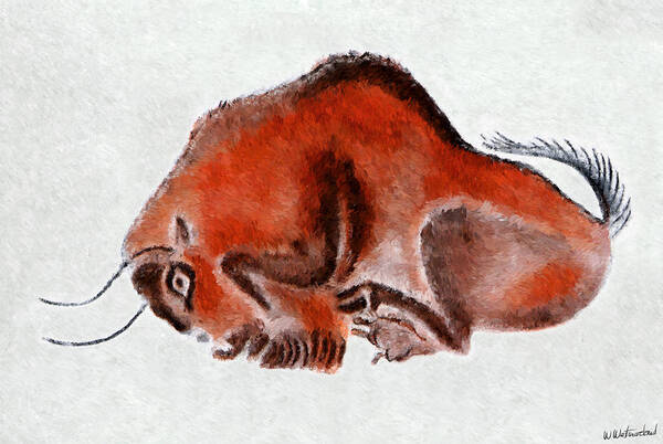 Altamira Art Print featuring the digital art Altamira Prehistoric Bison at rest by Weston Westmoreland