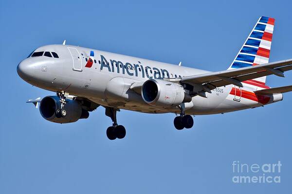Aa Plane Art Print featuring the photograph American Airlines plane preparing to land at the BWI airport by JL Images