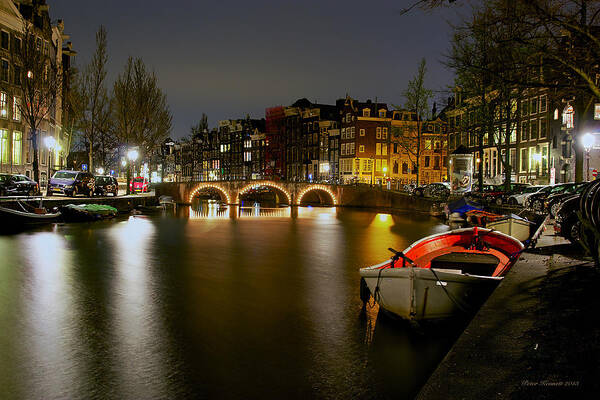 Amsterdam Art Print featuring the photograph Amsterdam at Night by Peter Kennett