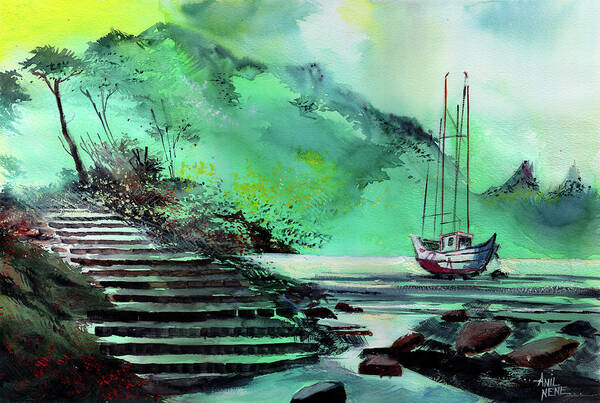 Nature Art Print featuring the painting Anchored by Anil Nene