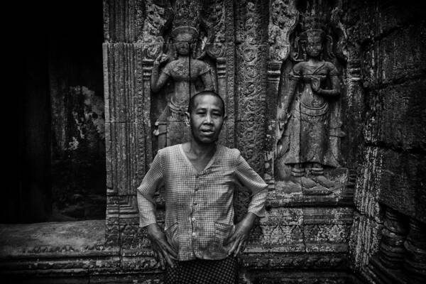  Angkor Art Print featuring the photograph Angkor Wat temple Nun by David Longstreath