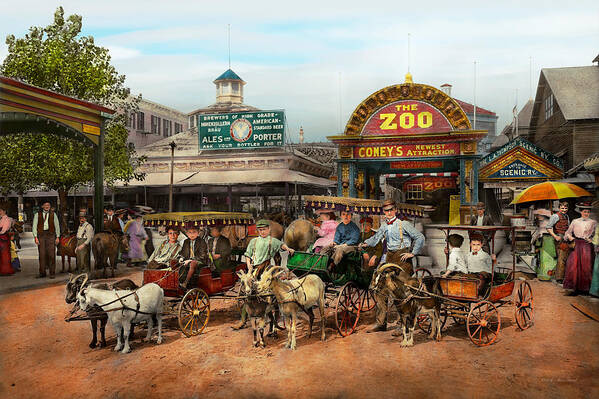 Self Art Print featuring the photograph Animal - Goats - Coney Island NY - Kid rides 1904 by Mike Savad