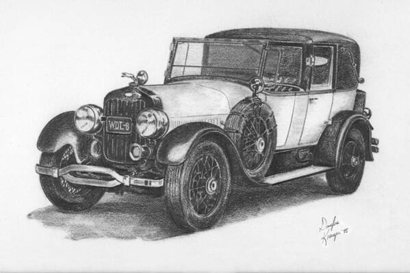Antique Car Pencil Drawing By Doug Kreuger Art Print featuring the drawing Antique Car -Pencil Study by Doug Kreuger