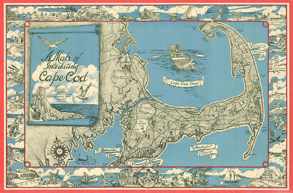 Antique Map Of Cape Cod Art Print featuring the drawing Antique Maps - Old Cartographic maps - Antique Map of Cape Cod, Massachusetts, 1945 by Studio Grafiikka