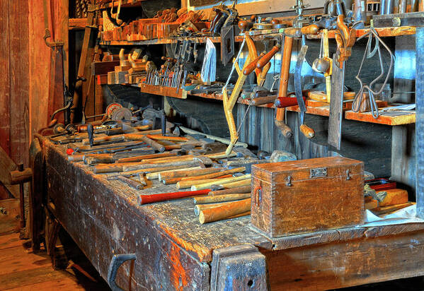 Antique Tools Art Print featuring the photograph Antique Tool Bench by Dave Mills