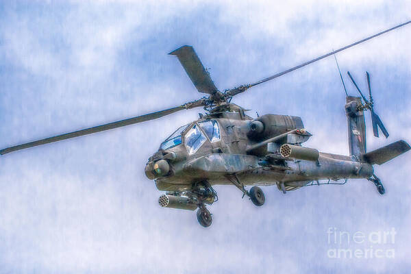 Apache Helicopter In Flight Art Print featuring the photograph Apache Helicopter In Flight Two by Randy Steele