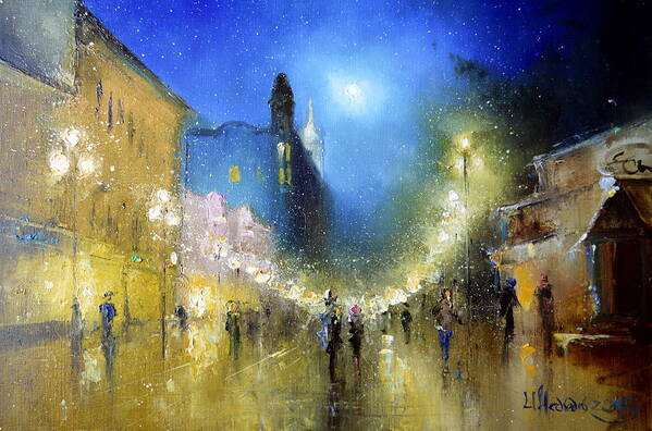 Russian Artists New Wave Art Print featuring the painting Arbat Night Lights by Igor Medvedev