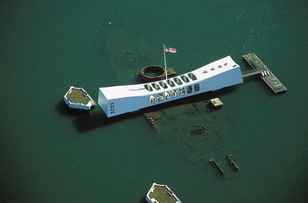 Above Art Print featuring the photograph Arizona Memorial Aerial by Dana Edmunds - Printscapes