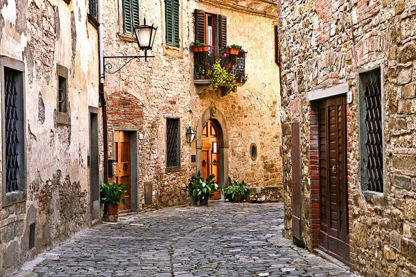 Street View Art Print featuring the photograph Around the Corner Montefioralle Tuscany Italy by Lily Malor
