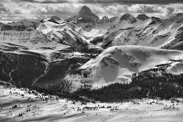 Assiniboine Art Print featuring the photograph Assiniboine In The Middle Black And White by Adam Jewell