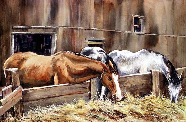 Animal Art Print featuring the painting At The Feed Bank by Connie Williams