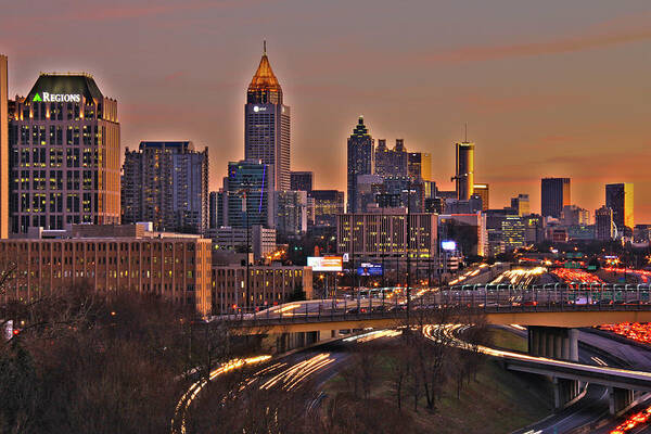Atlanta Art Print featuring the photograph Atlanta, Georgia - Downtown @ Sunset by Richard Krebs