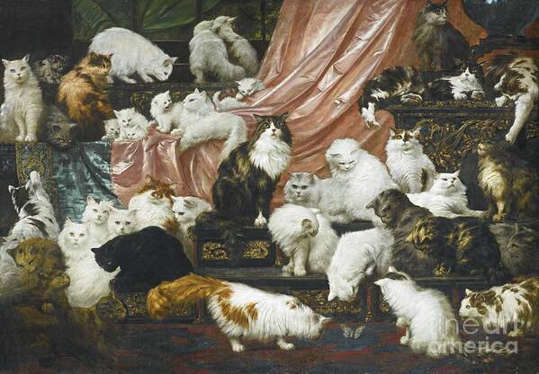 Carl Kahler 1855-1906 Austrian My Wife's Lovers.cats Art Print featuring the painting Austrian My Wife's Lovers by MotionAge Designs