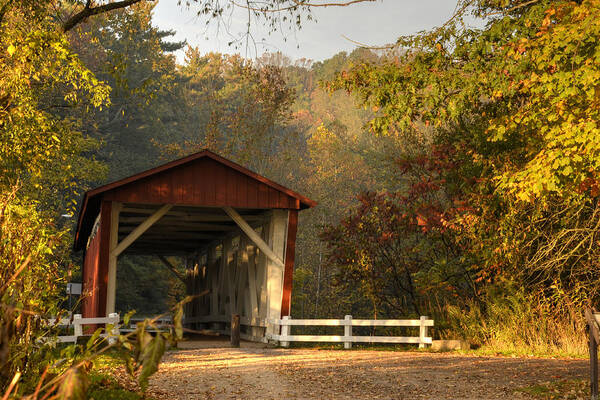 Covered Bridge Art Print featuring the photograph Autumn Covered Bridge by Ann Bridges