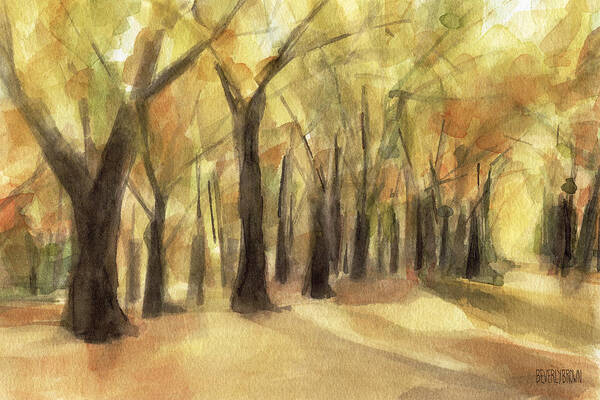 Landscape Art Print featuring the painting Autumn Leaves Central Park by Beverly Brown Prints