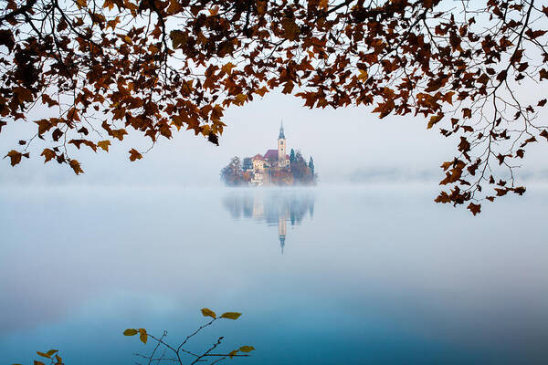 Bled Art Print featuring the photograph Autumn Mist over Lake Bled by Ian Middleton