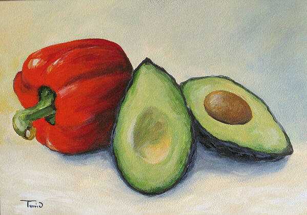 Bell Pepper Art Print featuring the painting Avocado with Bell Pepper by Torrie Smiley