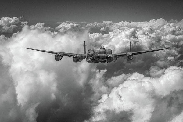 Item Art Print featuring the photograph Avro Lancaster above clouds BW version by Gary Eason