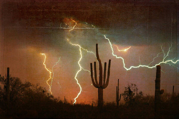 Arizona Art Print featuring the photograph AZ Saguaro Lightning Storm by James BO Insogna