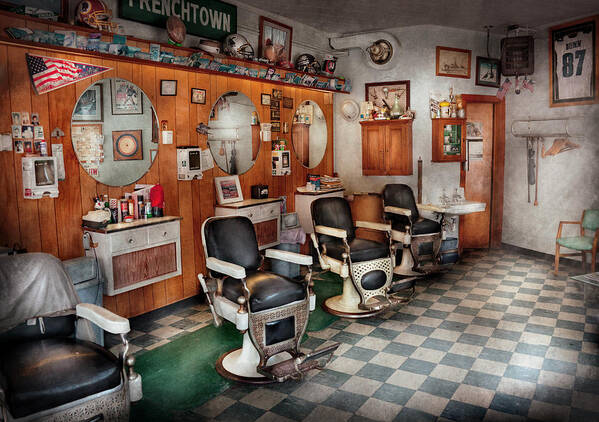 Barber Art Print featuring the photograph Barber - Frenchtown Barbers by Mike Savad
