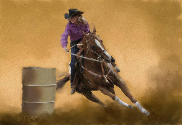 Rodeo Art Print featuring the pastel Barrel Racing by Kathie Miller