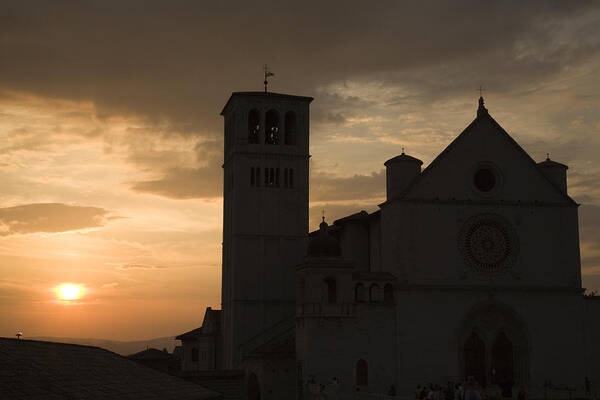 Tourist Art Print featuring the photograph Basilica di San Francesco at sundown in Assisi by Ian Middleton